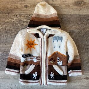 Isabella Mia Wool Farm Animal Novelty Print Hooded Zip Up Sweater Size 0